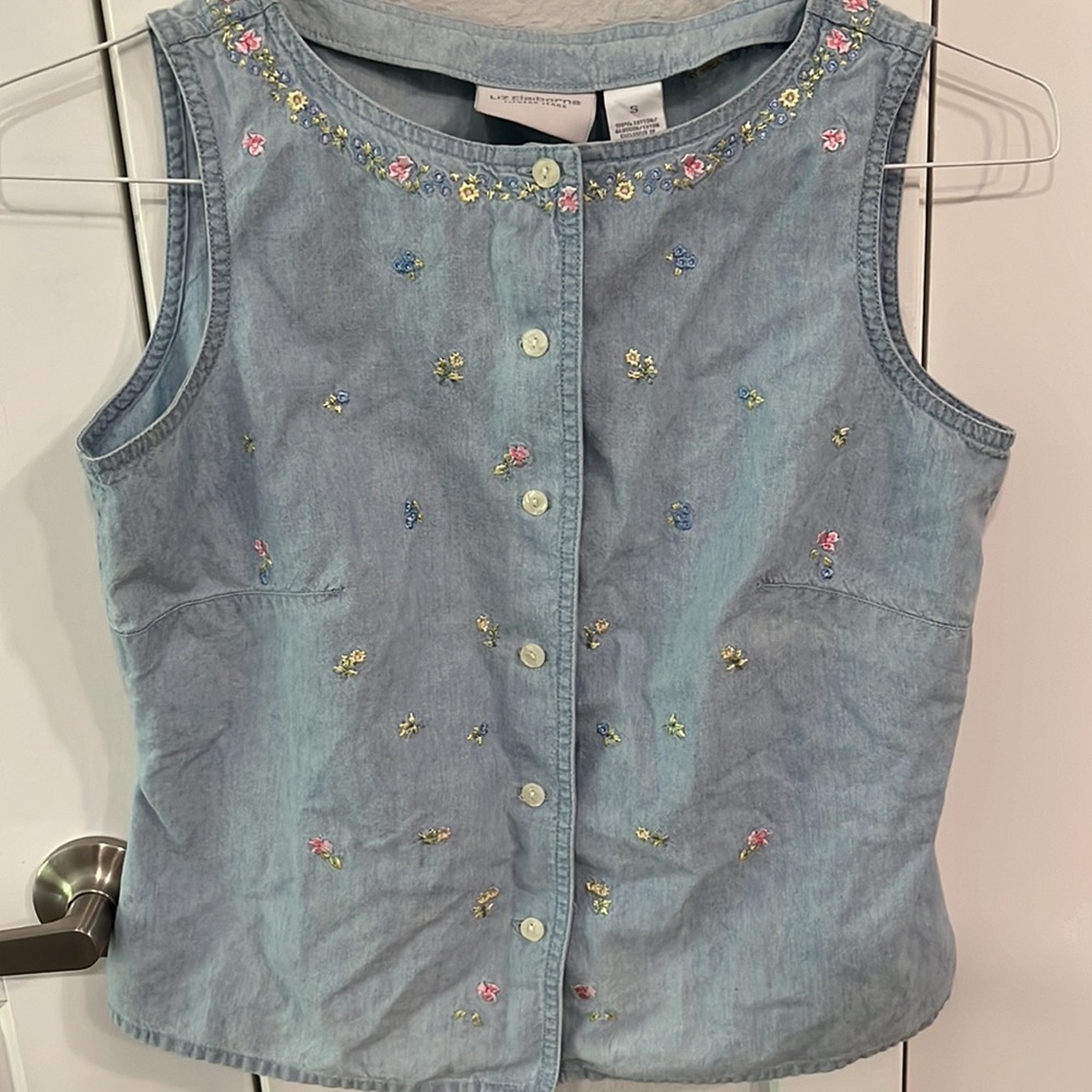 Liz Claiborne 90s Coastal Grandma Floral Sleeveless Button Up Tank Top